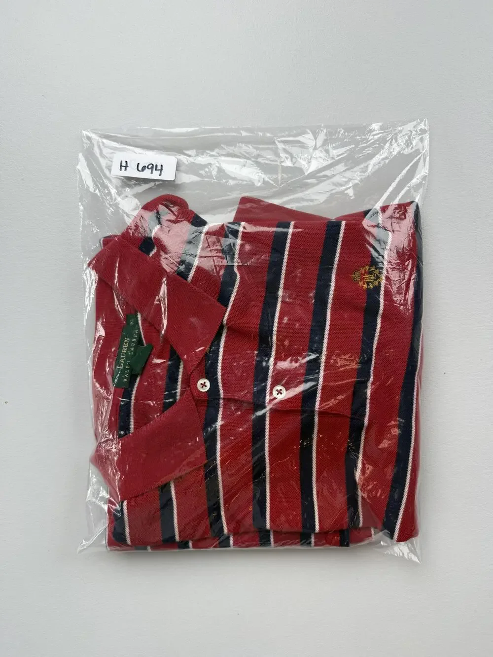 Lauren Ralph Lauren Polo Shirt Mens XL Red Striped Embroidered Crest Logo Knit